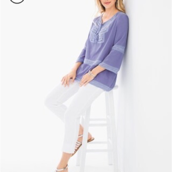 Chico’s Crochet Gauze Pullover Top - Picture 4 of 9